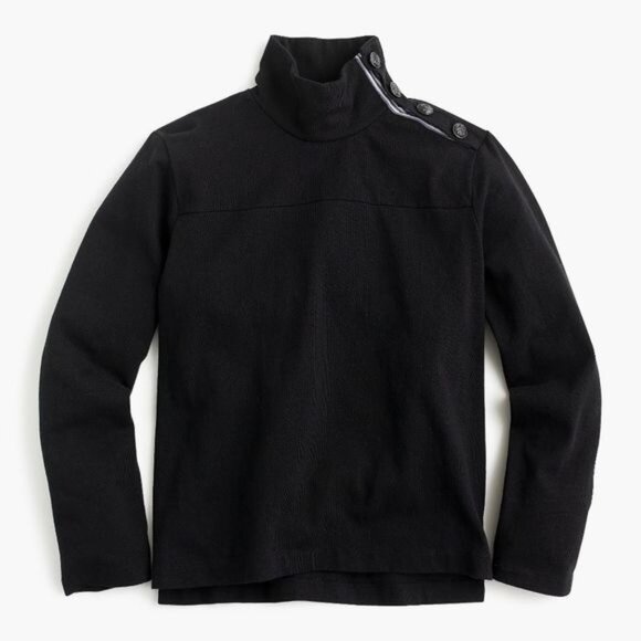 J.Crew Size S Black Long Sleeve 100% Cotton Button Shoulder Turtleneck - Picture 1 of 8